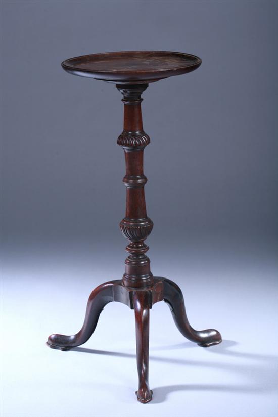 Appraisal: GEORGIAN MAHOGANY CANDLESTAND th century with restorations Round dish-top on