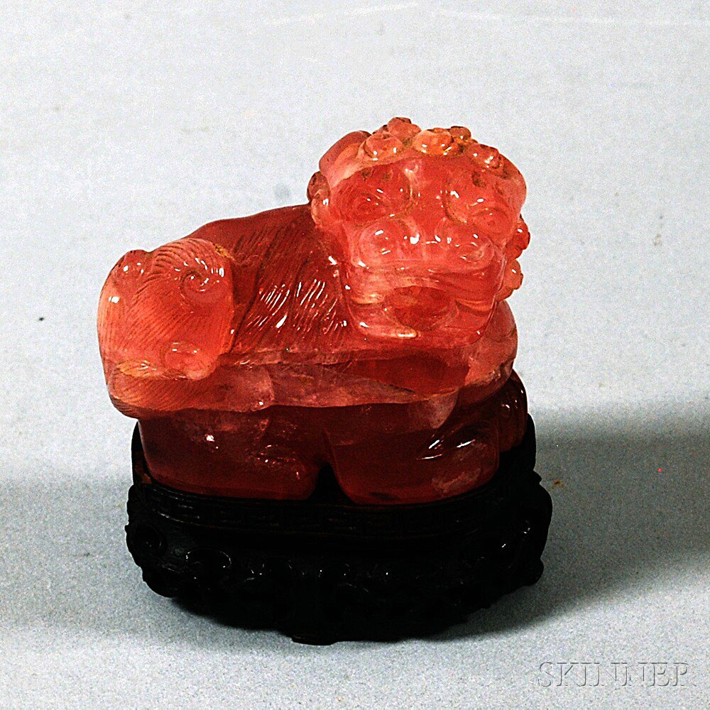 Appraisal: Chinese Rose Quartz Buddhist Lion early th century on a