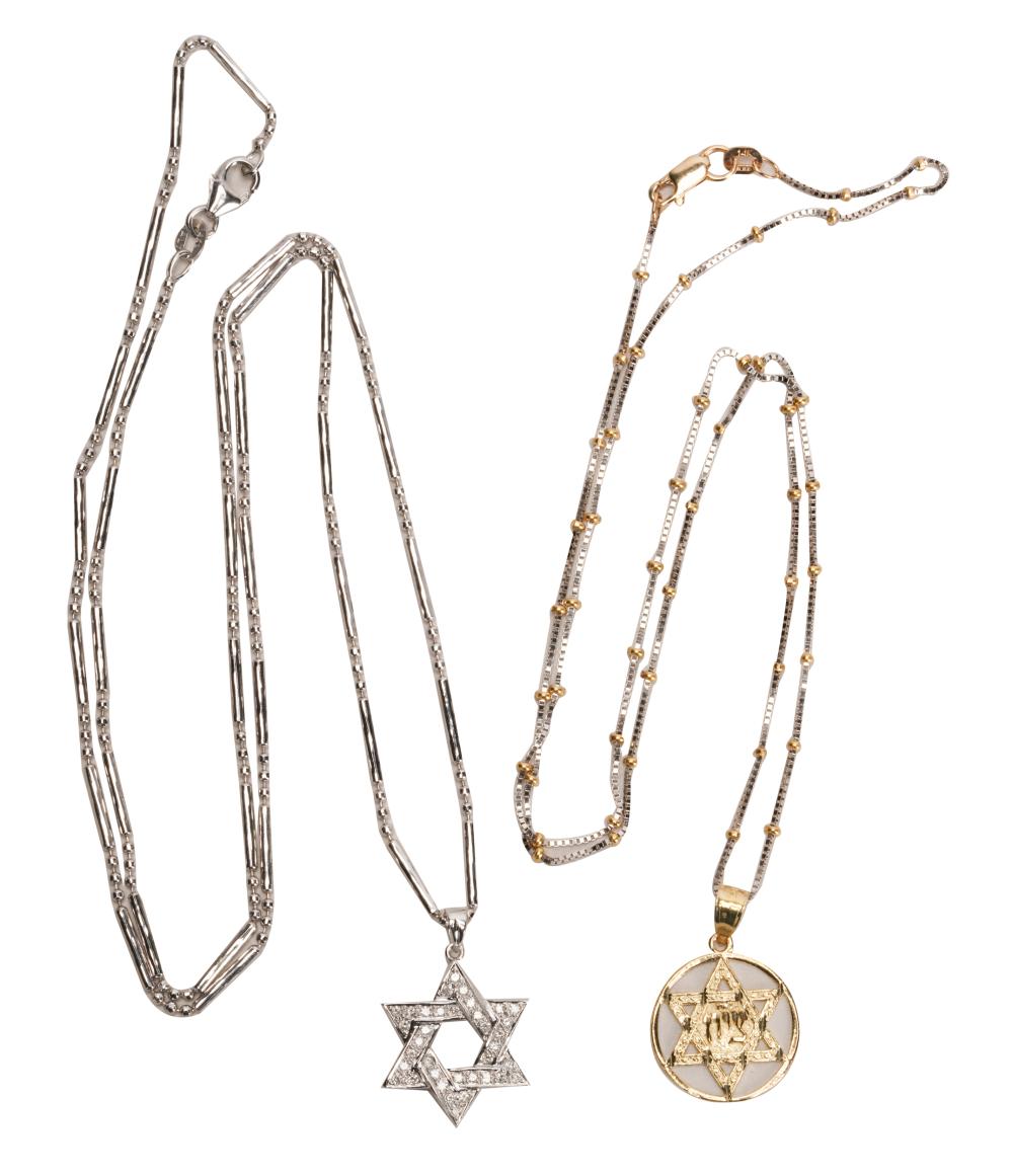 Appraisal: TWO GOLD JUDAIC-STYLE NECKLACEScomprising one karat white gold pendant containing