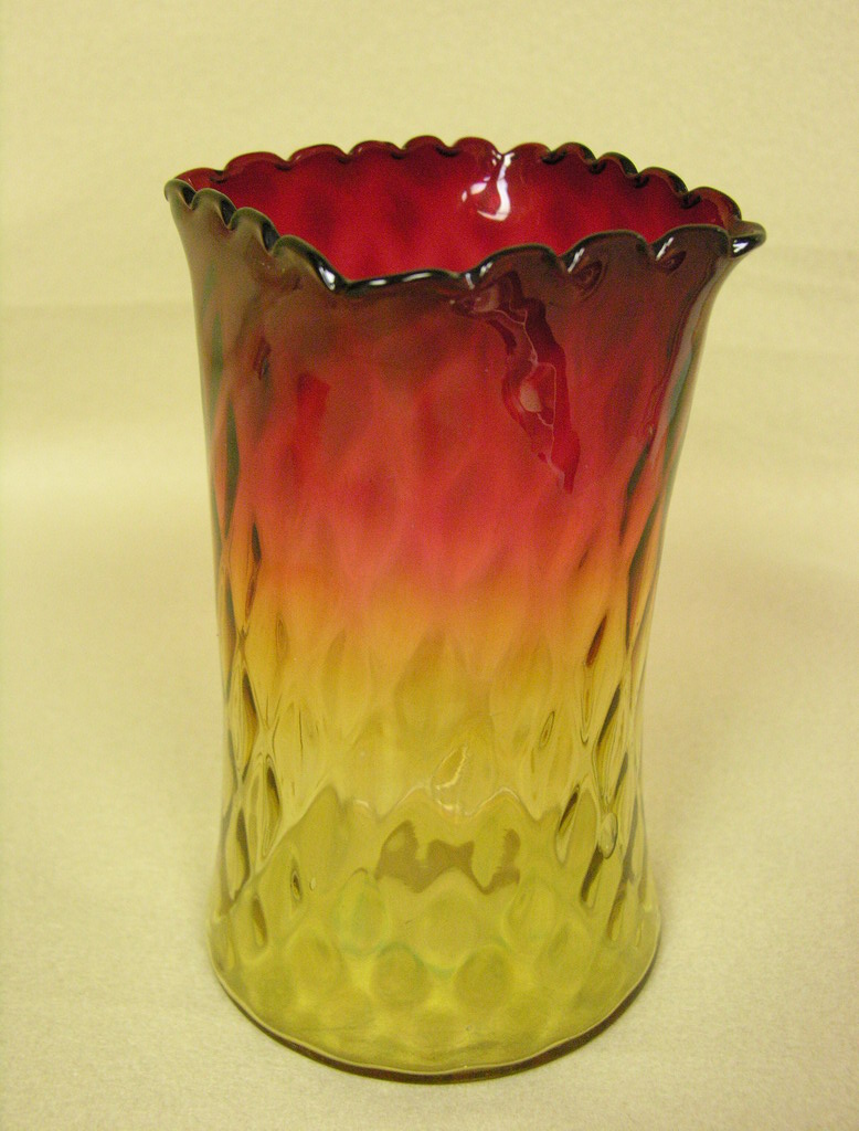 Appraisal: AMBERINA ART GLASS VASE DIAMOND PATTERN Ground pontil Size top