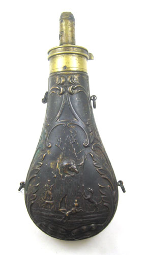 Appraisal: AMERICAN FLASK CAP CO POWDER FLASK copper body with hunting