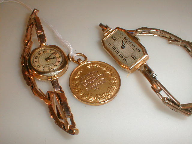 Appraisal: A ct gold commemorative bowling medallion together with two ladies