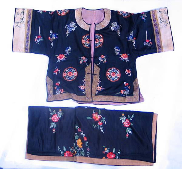 Appraisal: Two embroidered silk textiles The first a black silk panel