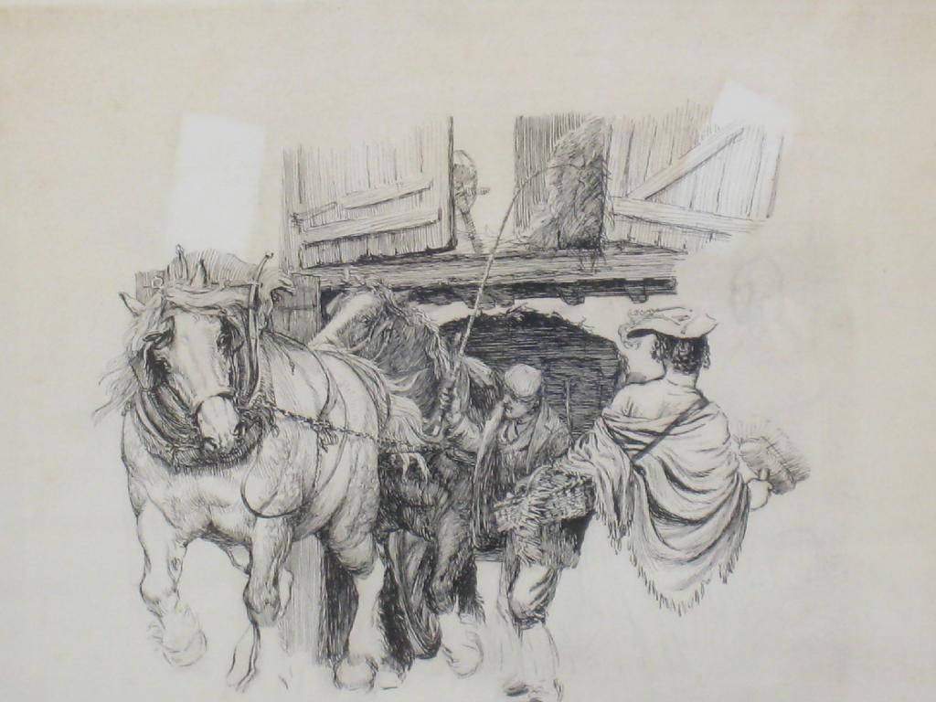 Appraisal: BRIAN HATTON Horses pulling a Cart on a Street pen