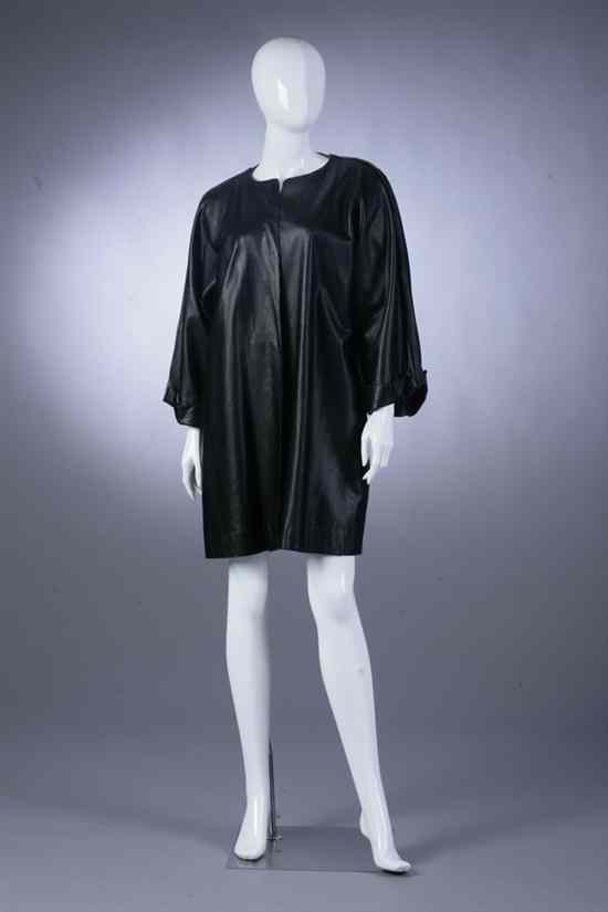 Appraisal: JEAN MUIR LONG BLACK LEATHER COAT US size Made in