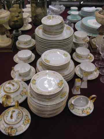 Appraisal: pc Handpainted China Dinner Service yellow roses gold trim including