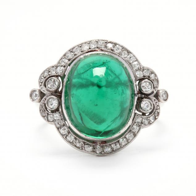 Appraisal: Art Deco Green Glass and Diamond Ring French Centering on