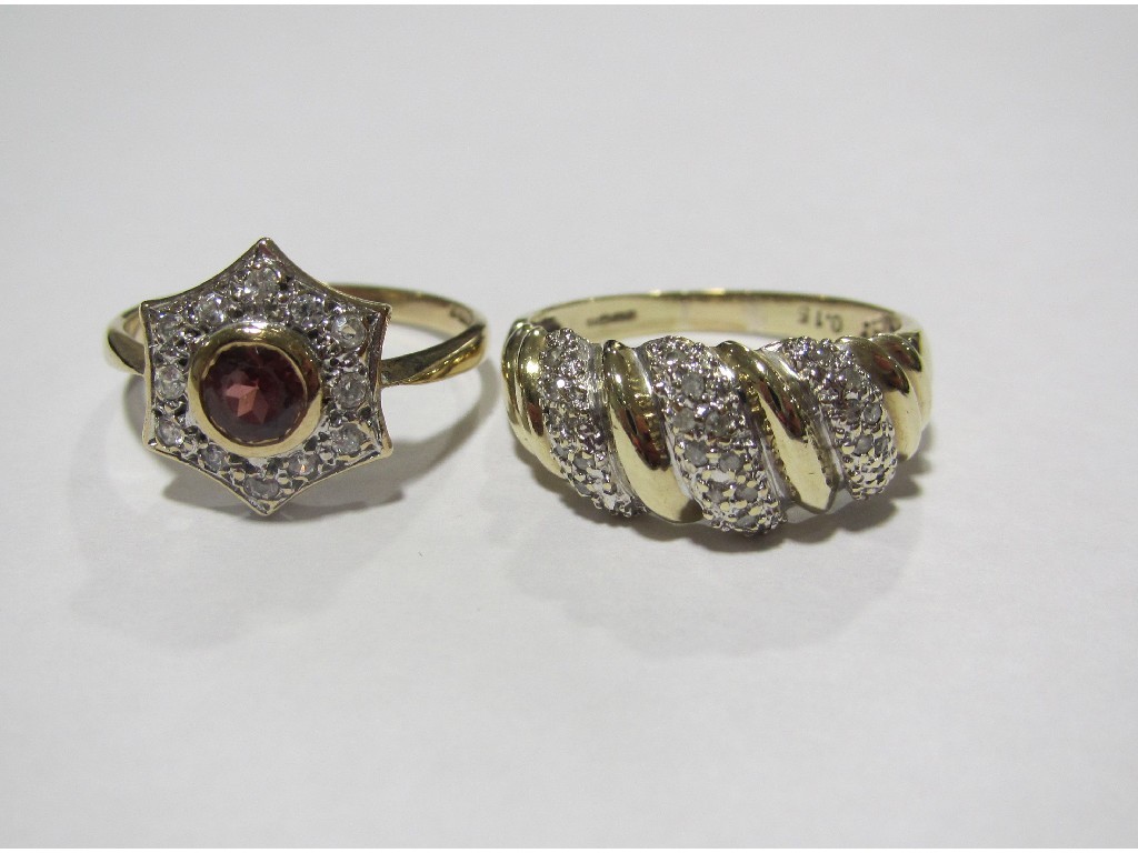 Appraisal: Lot comprising ct gold pink topaz and diamond cluster ring