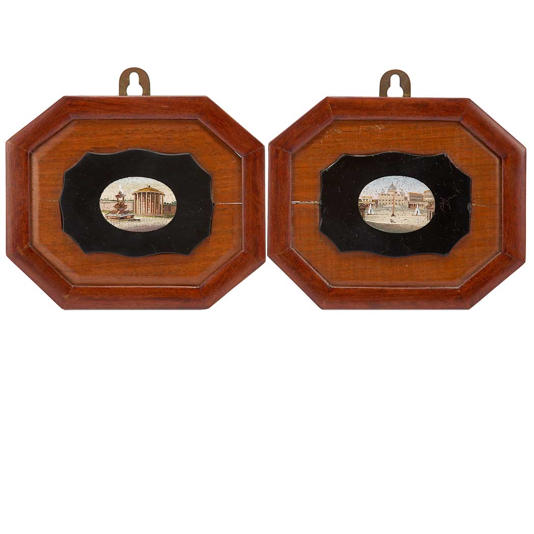 Appraisal: Two Framed Micromosaic Plaques Each of shaped rectangular form with