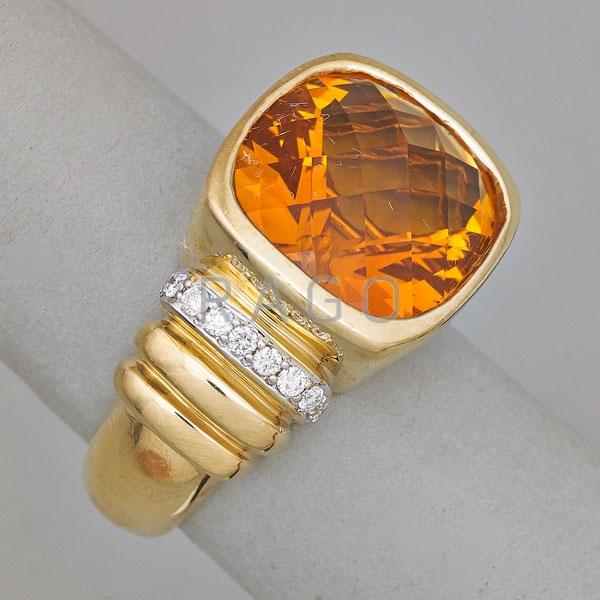 Appraisal: STYLISH CITRINE AND DIAMOND K GOLD RING Condition Report