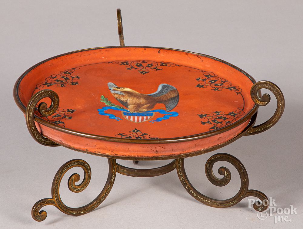 Appraisal: Porcelain tazza Porcelain tazza with American eagle decoration and brass