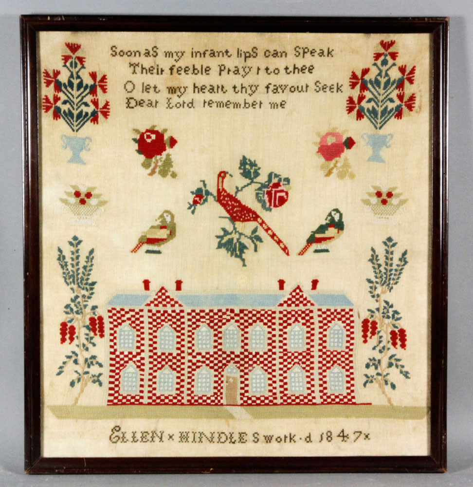 Appraisal: - Mid th C American Sampler American sampler academy-done and