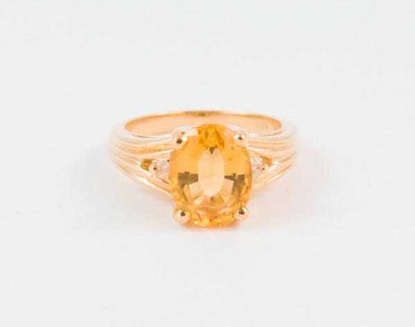 Appraisal: CITRINE DIAMOND AND FOURTEEN KARAT GOLD RING with a pair