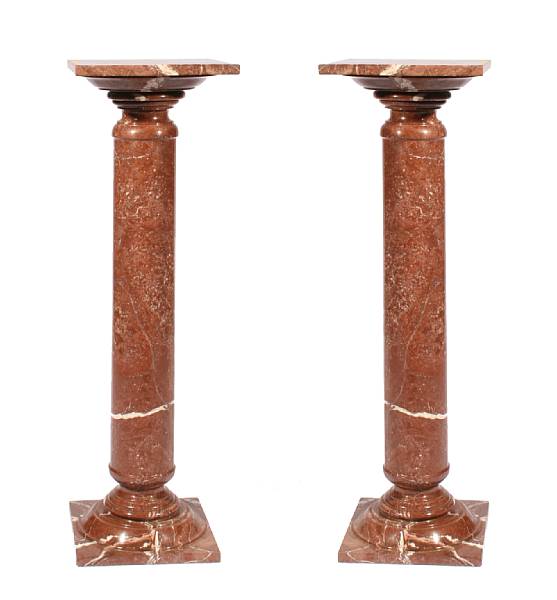 Appraisal: A pair of rouge marble pedestals height in width in