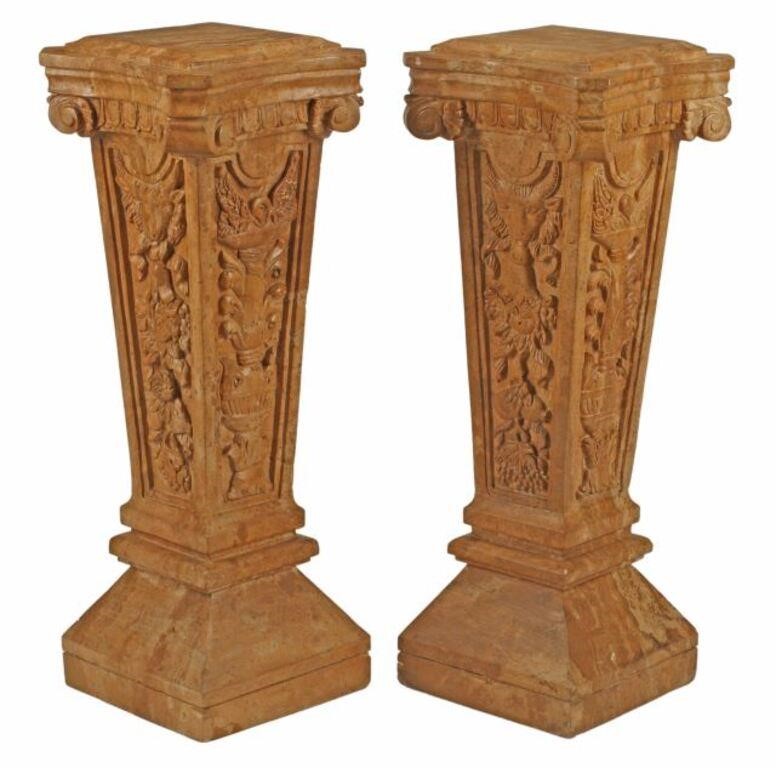 Appraisal: ITALIANATE CARVED MARBLE PEDESTALS pair Italianate carved marble pedestals with