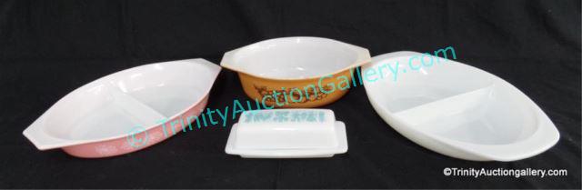 Appraisal: Vintage Pyrex Group - Divided Bowls Butter Bowl Four vintage