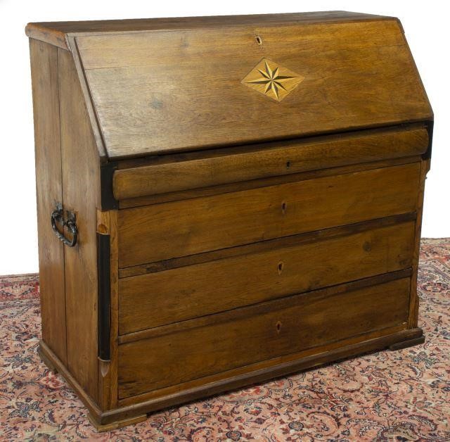 Appraisal: Provincial secretary desk th c slant front with star-form parquetry