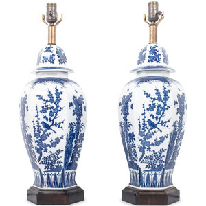 Appraisal: A Pair of Blue and White Porcelain Jars Mounted as