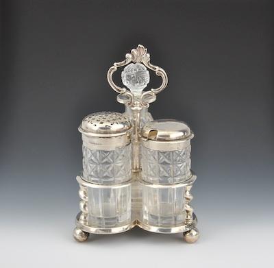 Appraisal: An English Sterling Silver and Glass Condiment Set George Fox