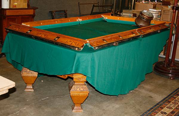 Appraisal: A Brunswick burled elm inlaid pool table together with a