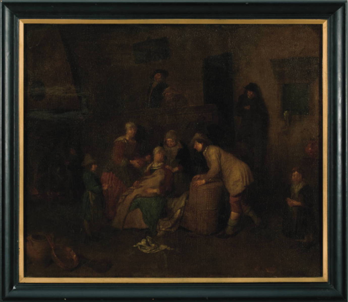 Appraisal: PAIR OF GENRE SCENES WITH FIGURES BESIDE A HEARTH CIRCLE