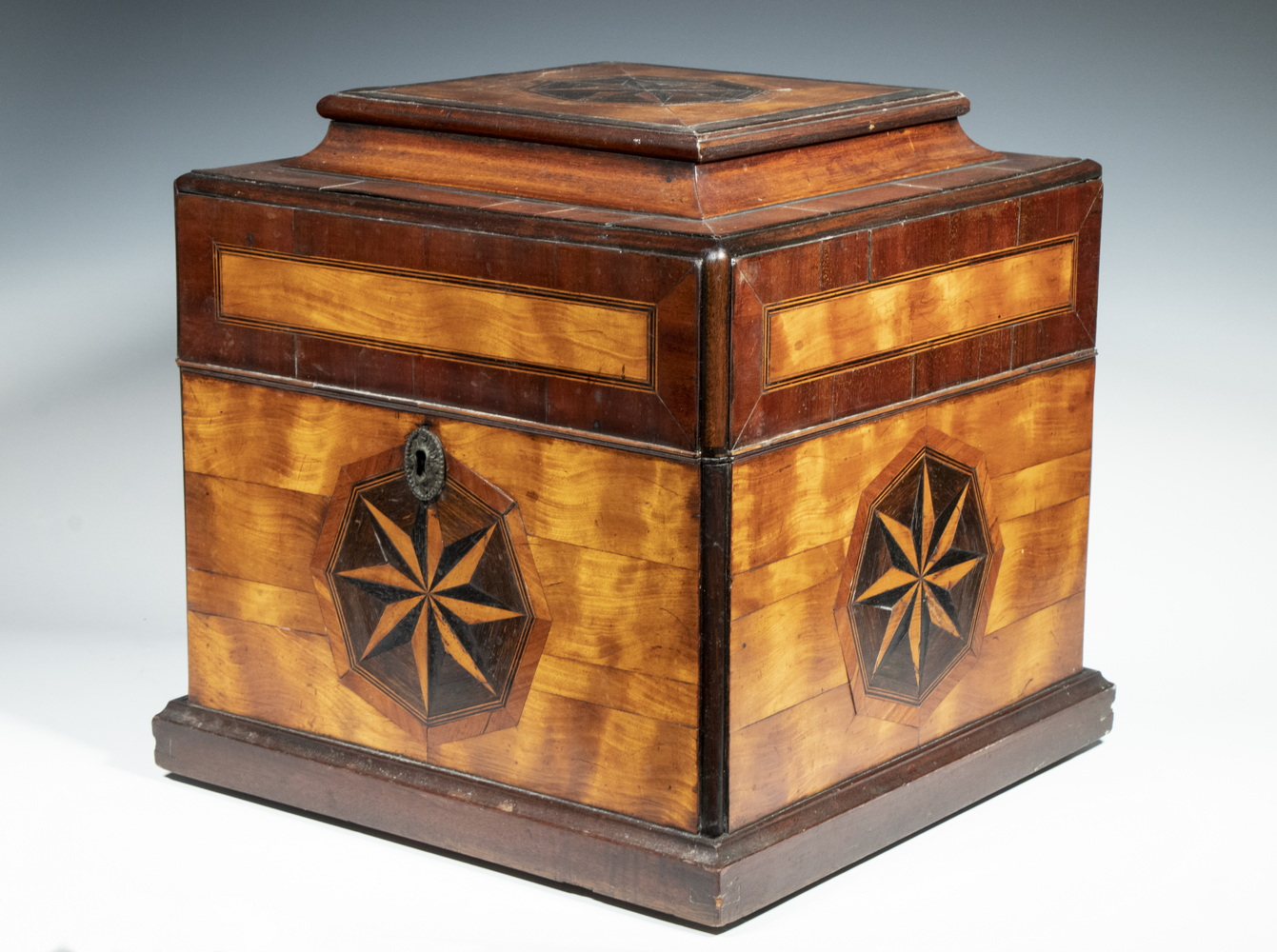 Appraisal: SEA CAPTAIN'S PARQUETRY LIQUOR CHEST th c Inlaid Mahogany Liquor