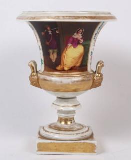 Appraisal: OLD PARIS DOUBLE HANDLED URN HAVING COURTING SCENE PAINTED IN