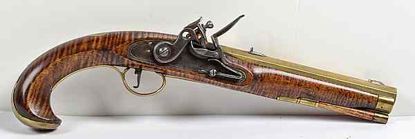 Appraisal: Contemporary Made Kentucky Flintlock Pistol cal brass octagonal barrel Brass