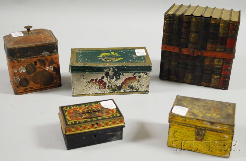 Appraisal: Five Pieces of Painted and Decorated Tole and Tinware a