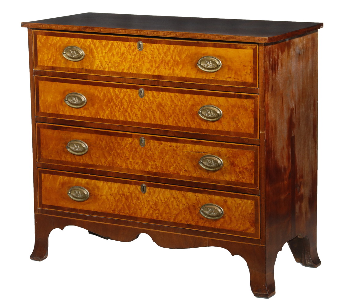 Appraisal: FEDERAL MAHOGANY BIRDSEYE MAPLE CHEST Early th c Federal Four