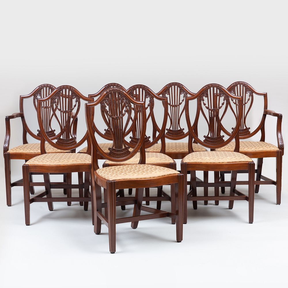 Appraisal: Set of Eight George III Carved Mahogany Shield-Back Dining Chairs