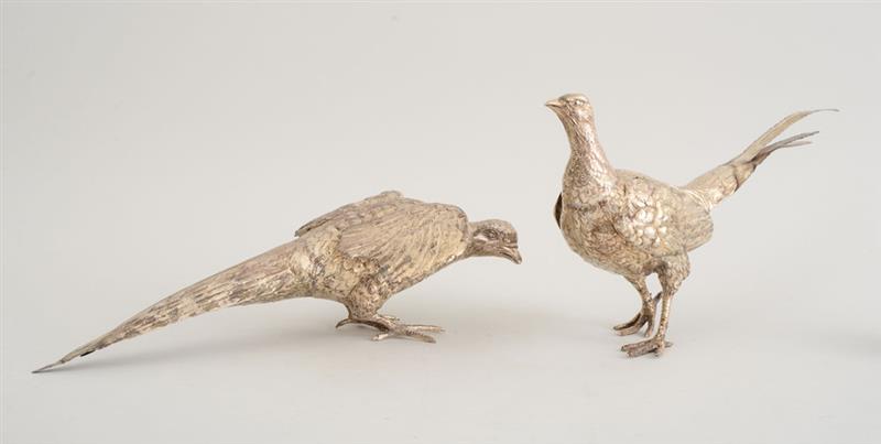 Appraisal: ASSEMBLED PAIR OF CONTINENTAL SILVER FIGURES OF PHEASANTS The one