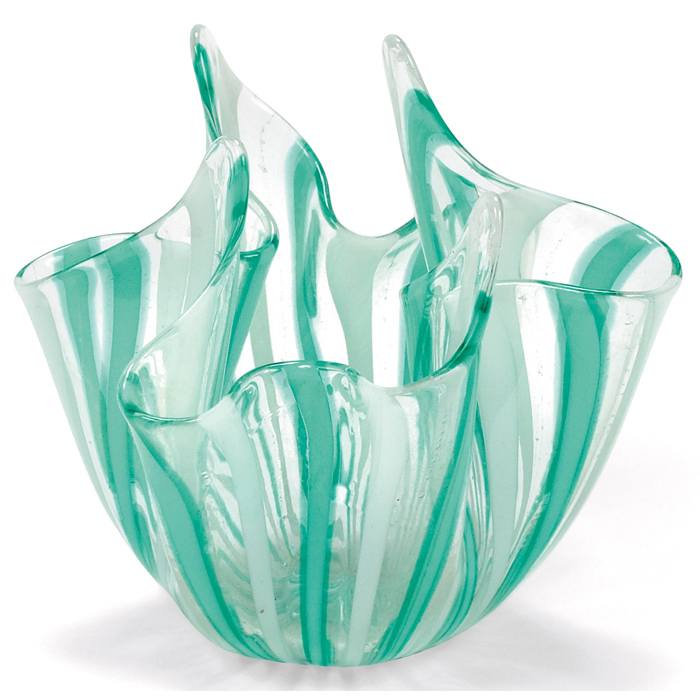 Appraisal: Venini Handkerchief vase clear glass with vertical green and white