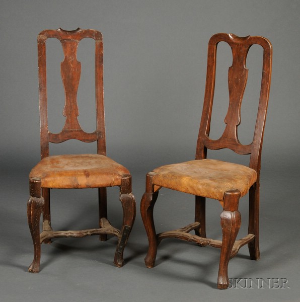 Appraisal: Pair of Continental Provincial Rococo and Leather Upholstered Side Chairs