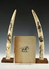 Appraisal: PAIR IVORY SCRIMSHAW TUSKS - th c Renderings of three