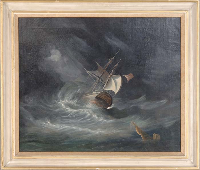 Appraisal: UNSIGNED British Buttersworth School th Century SHIP IN STORM Oil