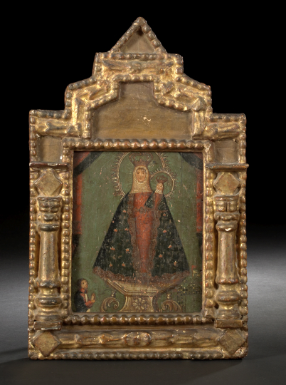 Appraisal: Charming Spanish Colonial Polychromed Wood Retablo fourth quarter th century