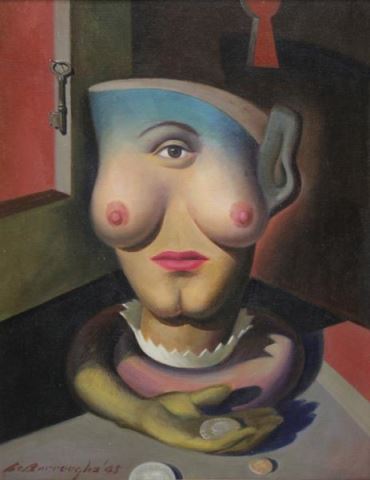 Appraisal: BOURROUGHS Oil on Board Surrealist Figure Signed and dated lower