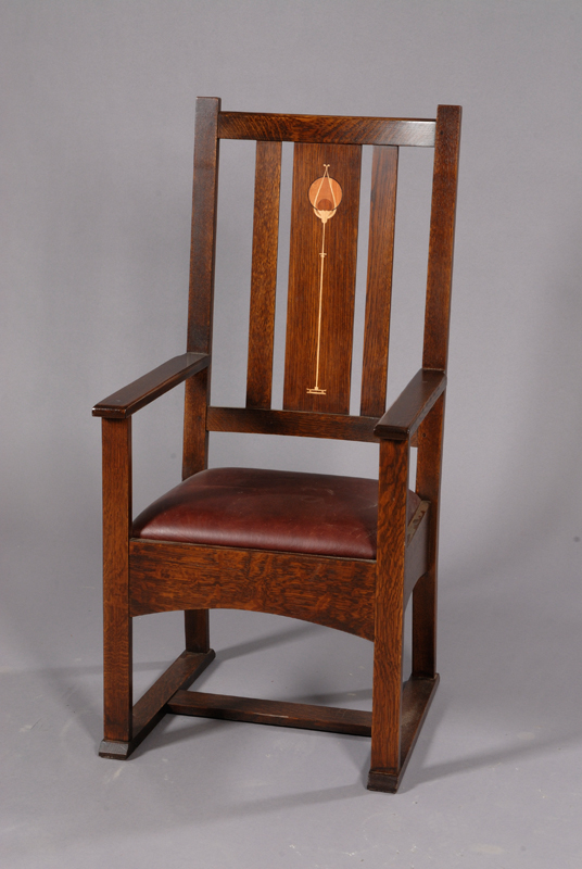 Appraisal: Inlaid Stickley Armchair In The Harvey Ellis Style Oak and