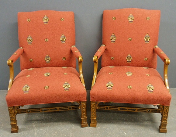 Appraisal: - Pair of mahogany Chinese Chippendale style open armchairs by