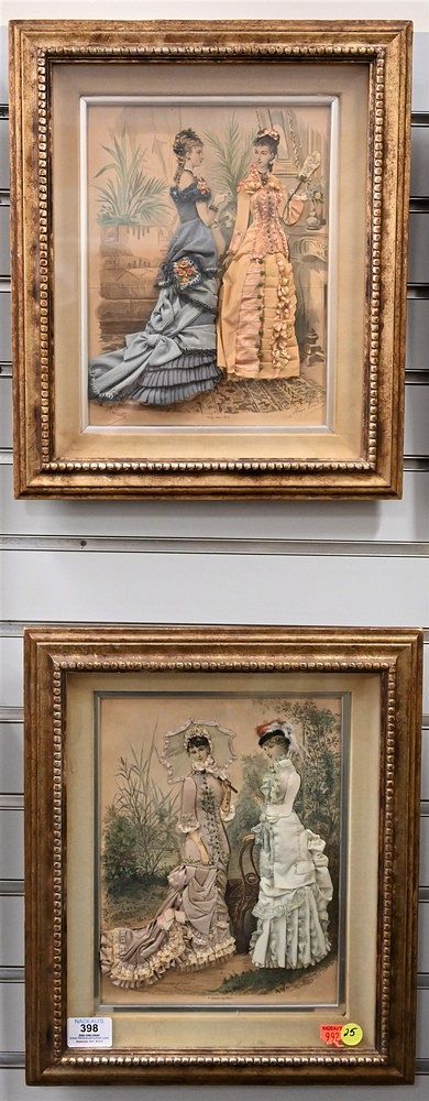 Appraisal: Three Piece Lot of Framed Fashion Prints having embroidered dress