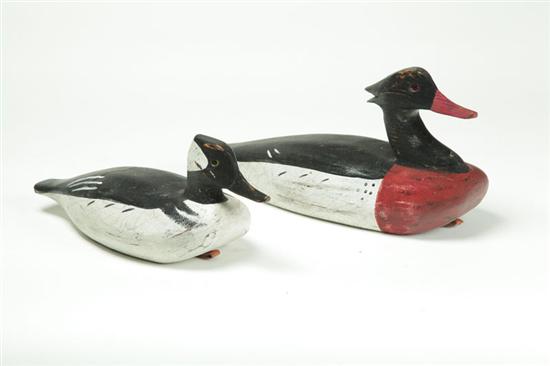 Appraisal: PAIR OF DUCK DECOYS Chincoteague Virginia th century wood Merganzers