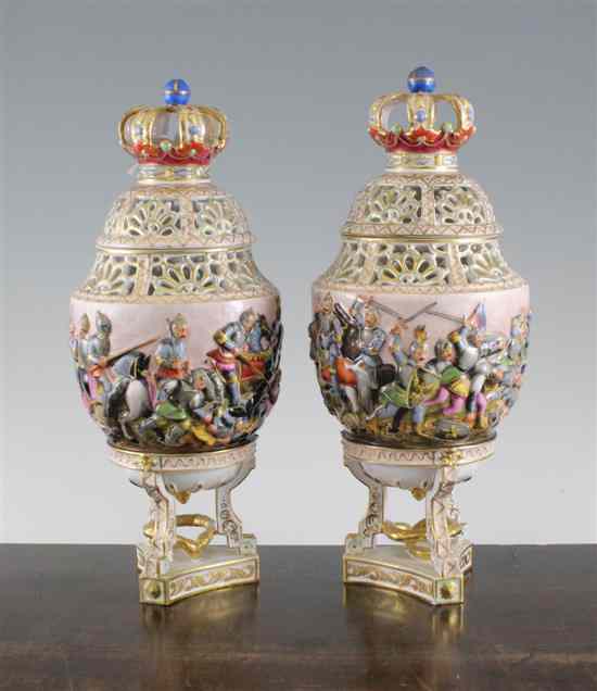 Appraisal: A pair of Capo di Monte style porcelain pot pourri