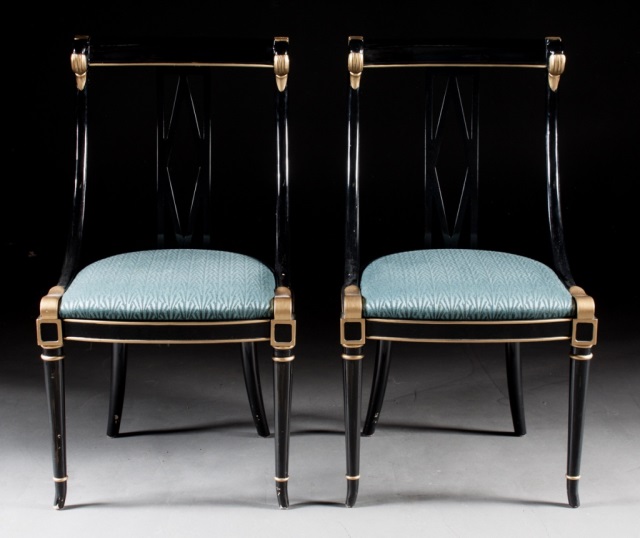 Appraisal: Pair of Lambert ebonized wood gondola chairs th century French