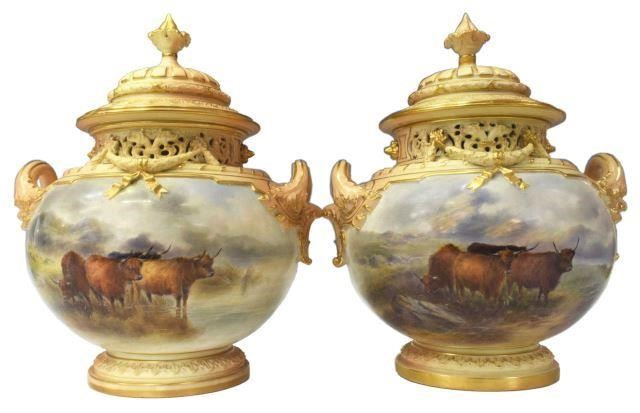 Appraisal: lot of English Royal Worcester parcel gilt porcelain potpourri urns