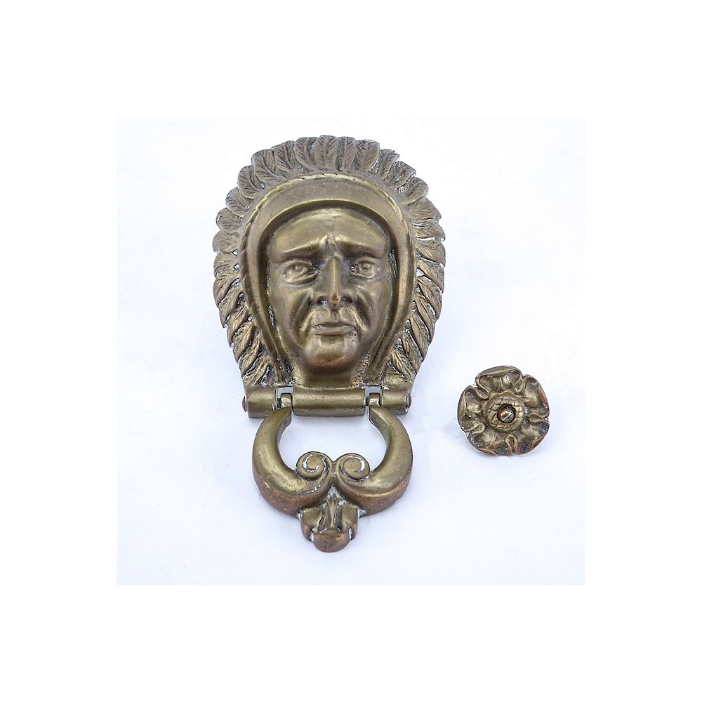 Appraisal: Antique American Indian Brass Door Knocker With Strike Plate Marked