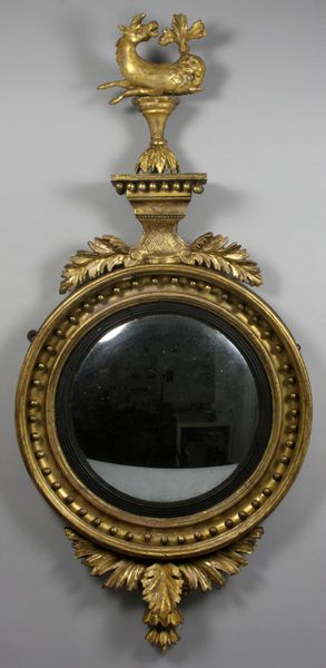 Appraisal: Fine c gilt wood convex mirror having hand-carved sea horse