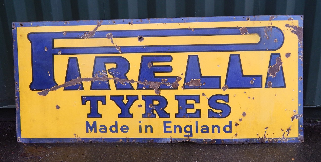 Appraisal: A Pirelli Tyres blue and yellow enamel advertising sign cm