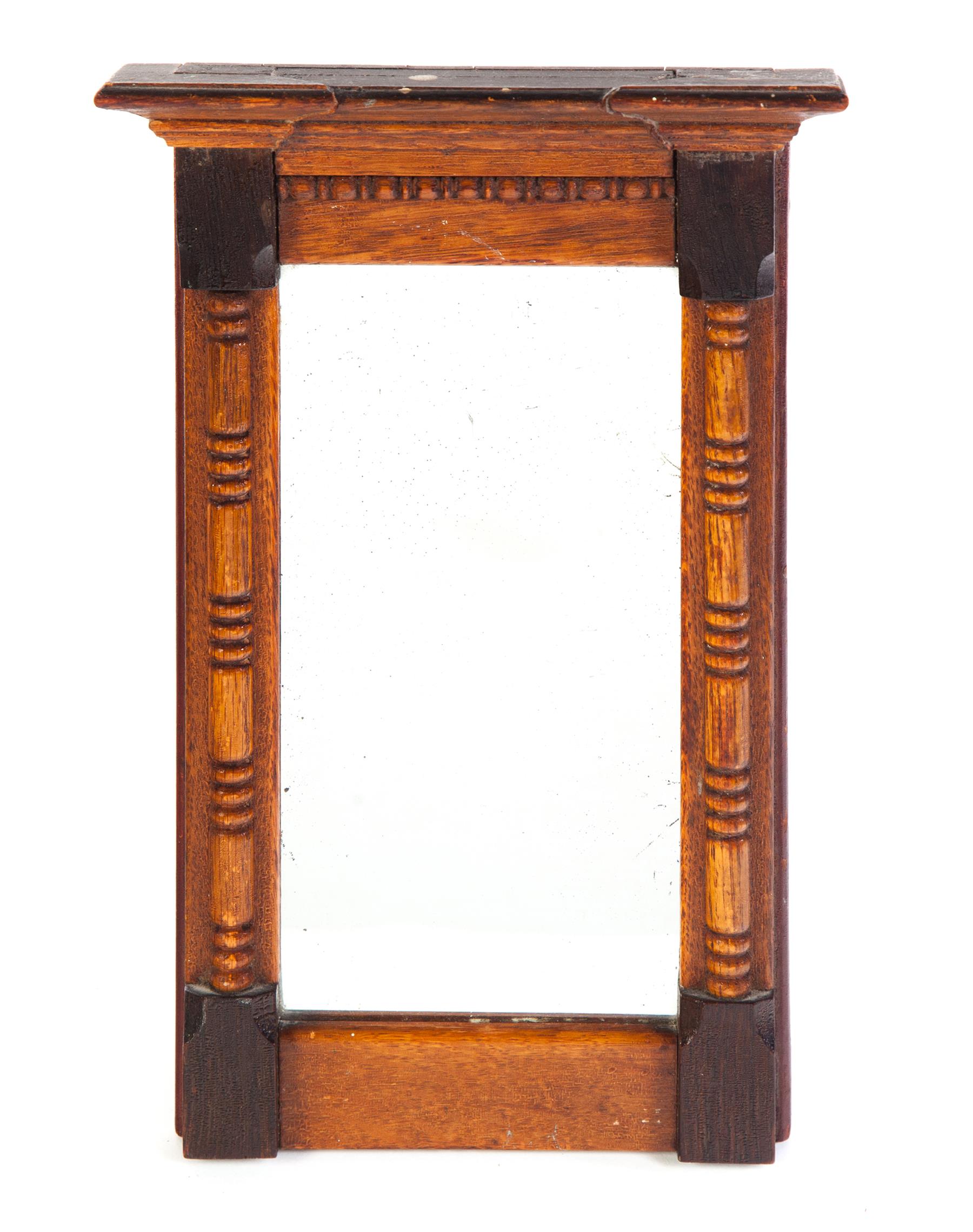 Appraisal: MINIATURE AMERICAN ARCHITECTURAL MIRROR Late th century oak Applied half