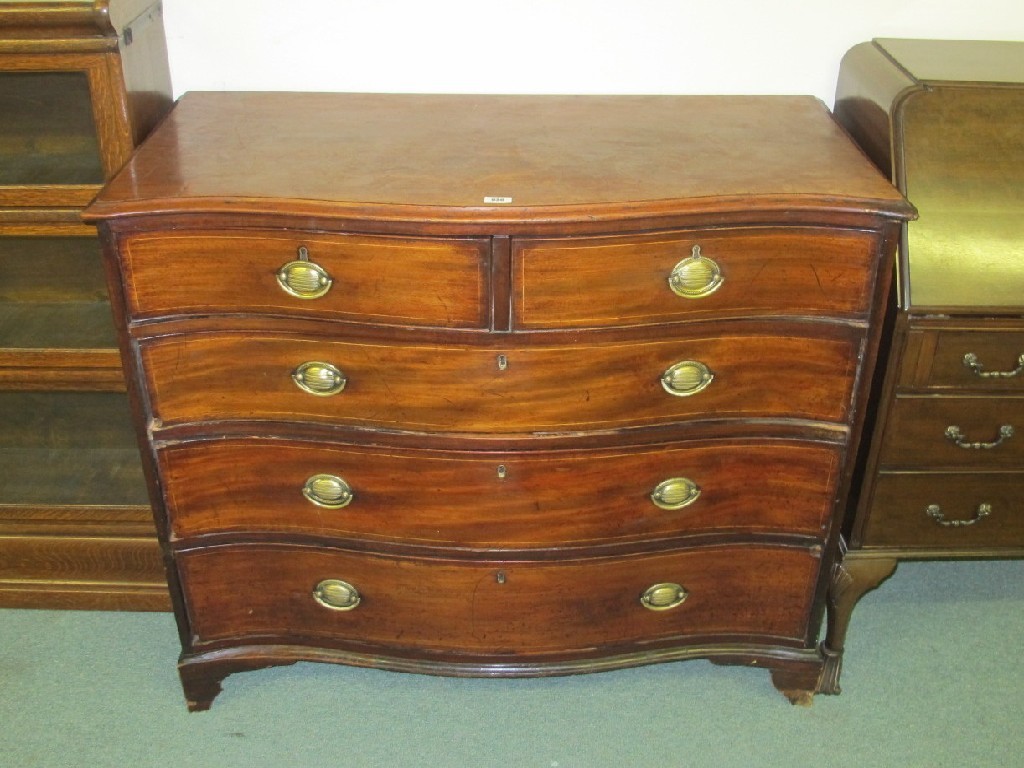 Appraisal: George IV mahogany inlaid serpentine chest of drawers